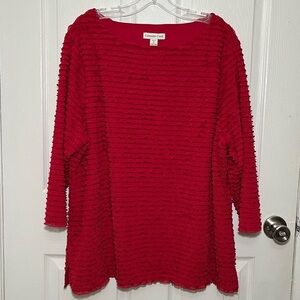 COLDWATER CREEK Red Ruffle Crepe 3/4 Sleeve Women Plus Size Top | size 2X